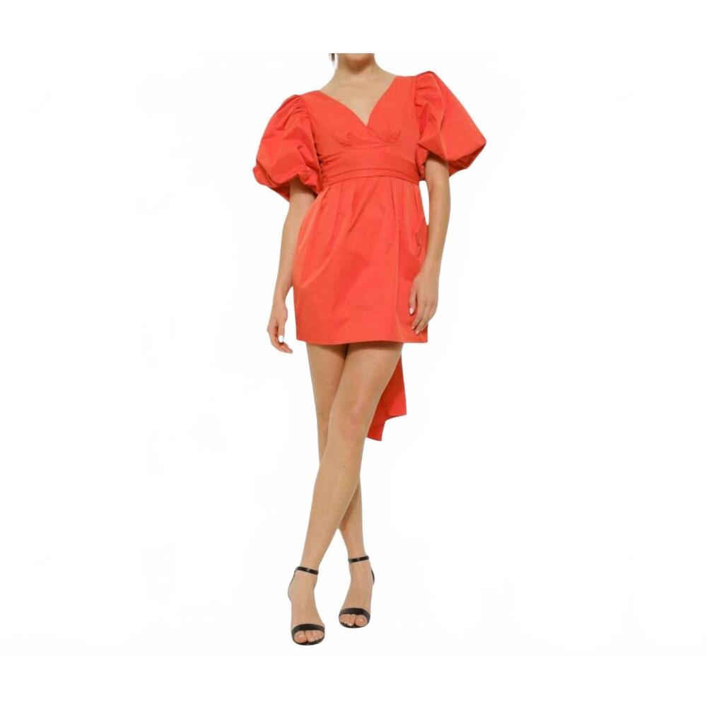 NEW HOITY TOITY sunset bow mini dress in red orange